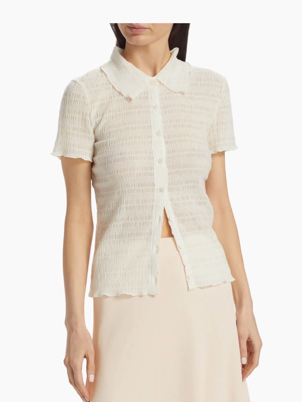 Vince Smocked Short-Sleeve Buttoned Top